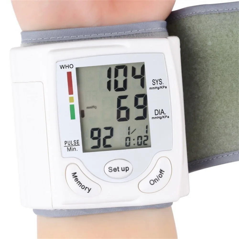 Portable Automatic Digital LCD Display Wrist Blood Pressure Monitor Device Heart Beat Rate Pulse Meter Measure Tonometer White