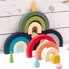 1 ensemble de jouets empilables Montessori blocs arc en ciel en bois pour bébé jeu d'équilibre jeu de Puzzle éducatif jouets empilés cadeaux pour enfants