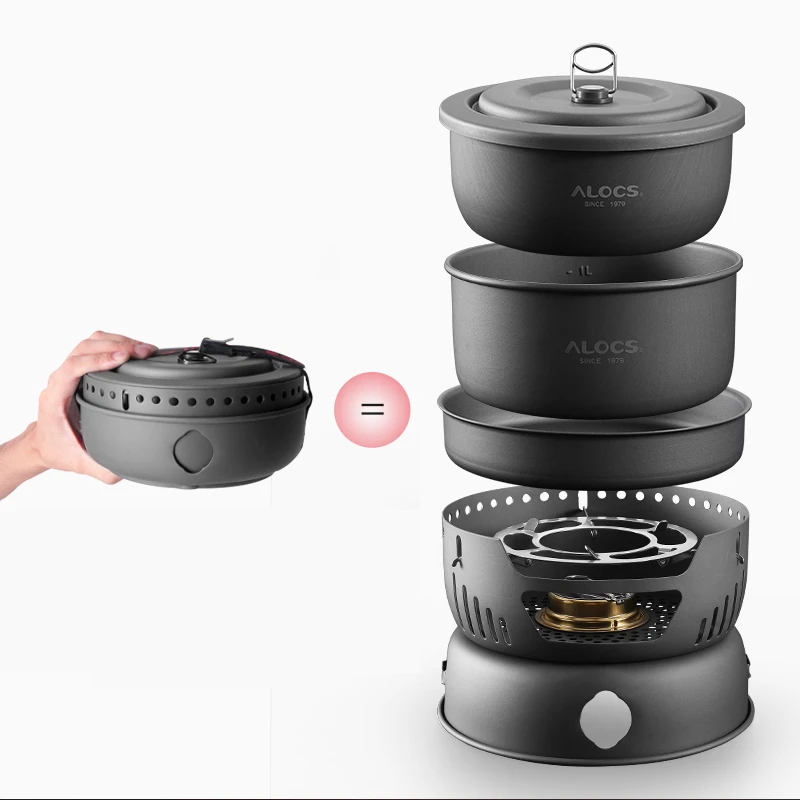 Alocs 24 Person Outdoor Cookware Camping Alcohol Stove Cook Set For