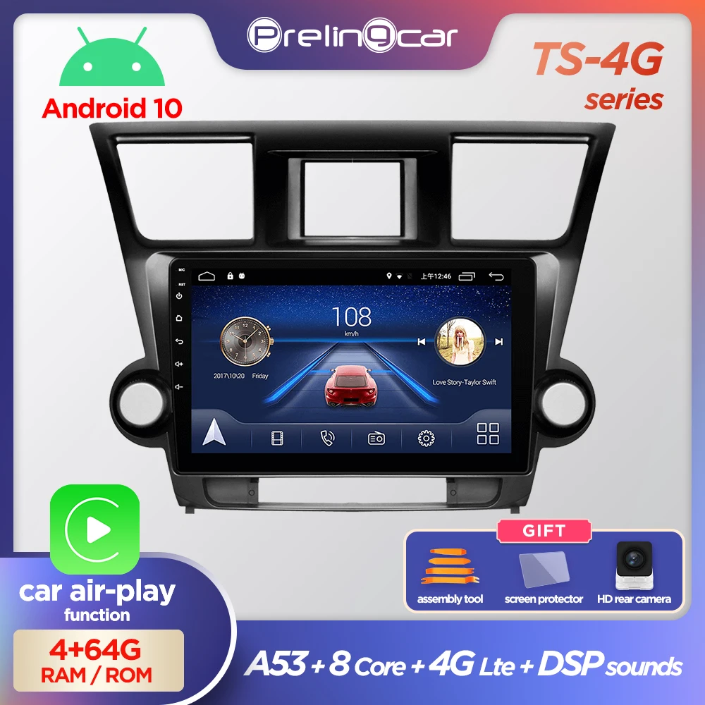 prelingcar Андроид 10 автомагнитола нет магнитола 2 din DVD для Toyota Highlander 2007 2008 2009 2010 2011 2012