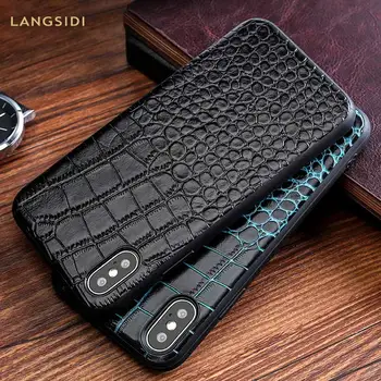 

LANGSIDI Genuine Leather case for iphone 6s plus 7 8 X XS XSmax XR personality up and down Grain All inclusive Anti-fall