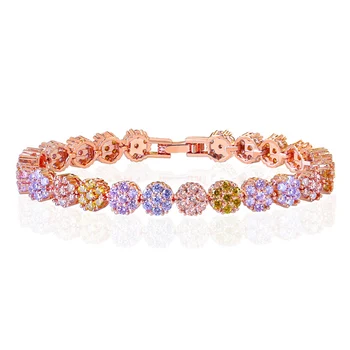 

MOONROCY Rose Gold Color CZ Bracelets Colourful Bohemia Cubic Zirconia Jewelry Wholesale Bangle for Women Gift Dropshipping