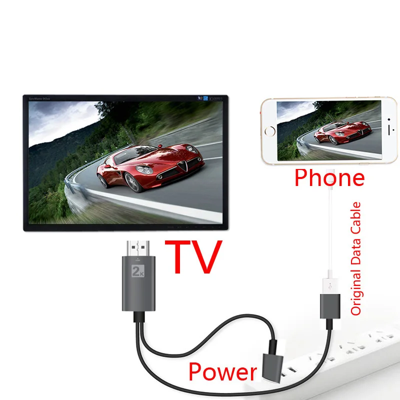 2K Micro usb type C IOS Android экран телефона зеркалирование литой кабель для iPhone iPad huawei samsung LG подключение к HDMI ТВ проектор