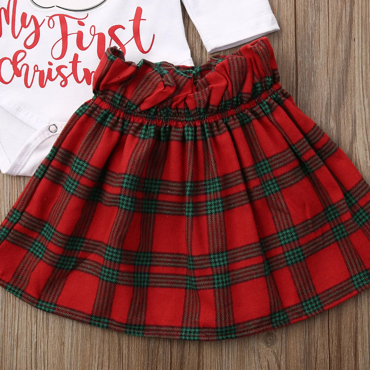 Комплекты детской одежды «My 1st Christmas», модная одежда для девочек, рождественские боди с Санта Клаусом+ клетчатая юбка+ повязка на голову, 3 предмета, праздничная одежда для детей 0-24 месяцев