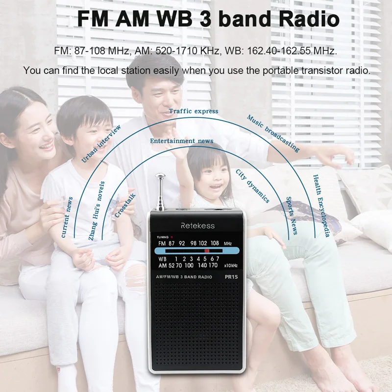 Retekess PR15 мини карманный радиоприемник FM AM NOAA указатель тюнинг с аварийных