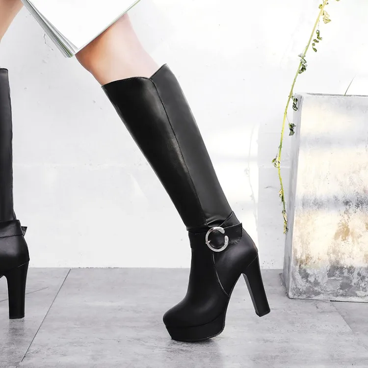 NASBAVI High Heels Over the Knee Boots Women Winter Thigh High Boots Fashion Zipper buckle Rhinestone Platform Long Boots