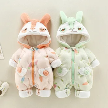 

HYLKIDHUOSE Winter Toddler Infant Newborn Rompers Baby Girls Jumpsuits Children Warm Plush One-Pieces Coats Kids Clothing