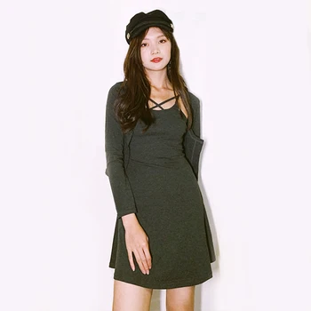 

Women Criss Cross Cami Strap Mini Dress With Open Stitch Cardigan Two Pieces