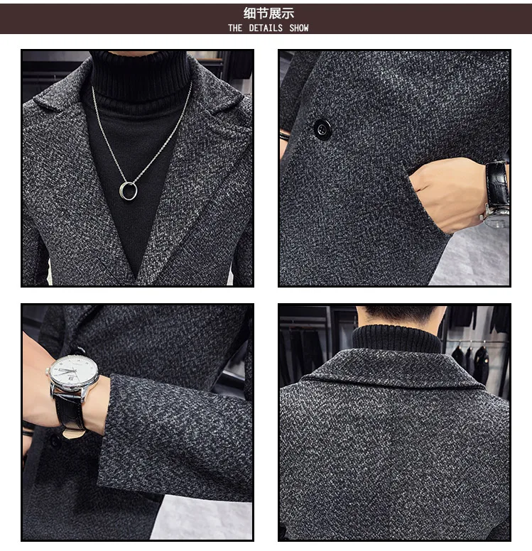 Autumn and winter men's long trench coat Slim Korean fashion wool coat large size casual business solid color men's jacket-5XL
