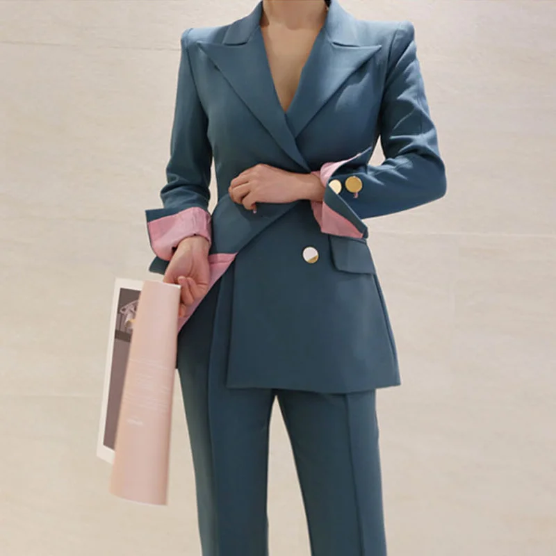 

pant suits women waist slimming blazer high waist trouser suit Two Pieces balzer Set Female Outfits 2019 Fashion