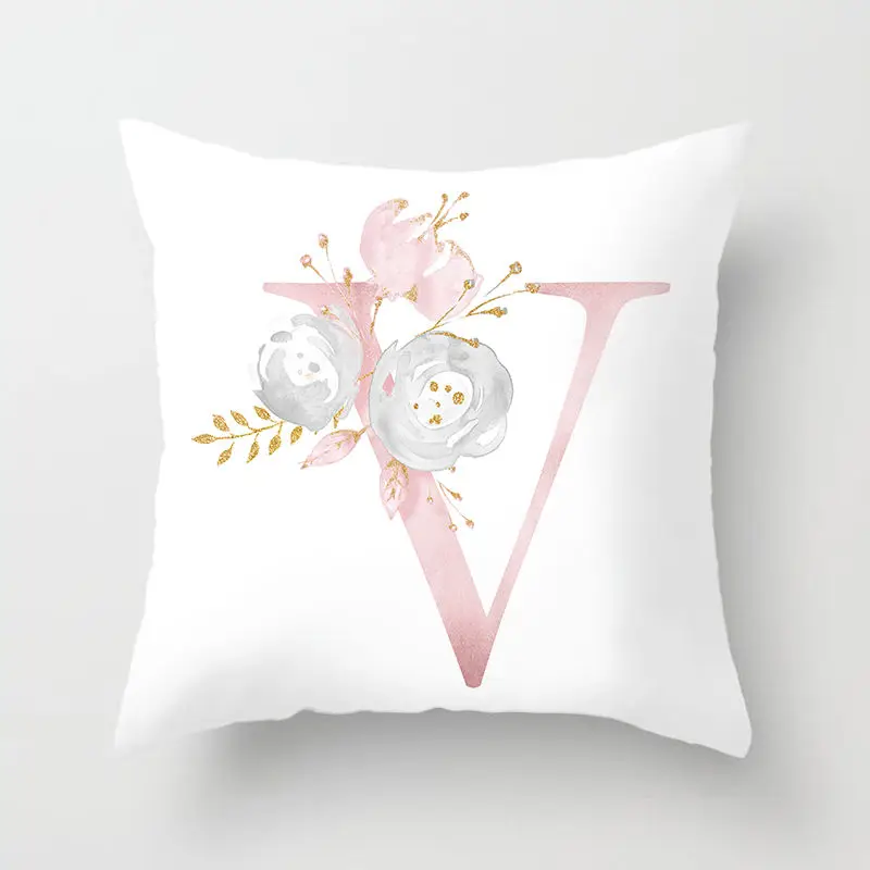 V RUBYLOVE, розовая декоративная подушка с буквенным принтом, наволочки, наволочки, подушки для дивана, полиэфирная наволочка, декоративная наволочка - Цвет: V