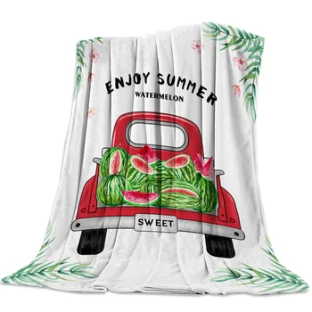 

Enjoy Summer Watermelon Truck Printed Flannel Blanket Soft Throw Blanket Machine Washable Blankets for Beds