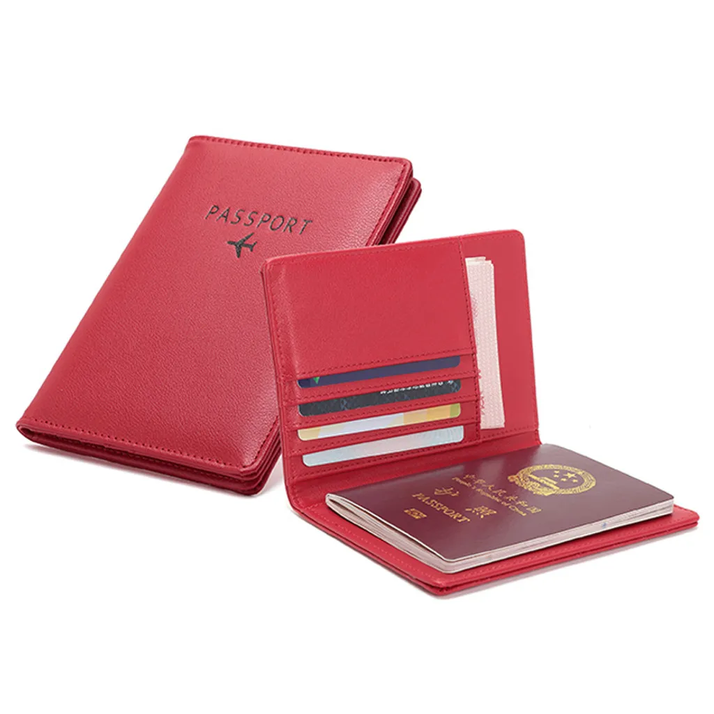 Molave Wallet Neutral Multi-purpose Travel Passport Wallet Passport Wallet Unisex Tri-fold Document Synthetic Leather Organizer - Цвет: Red