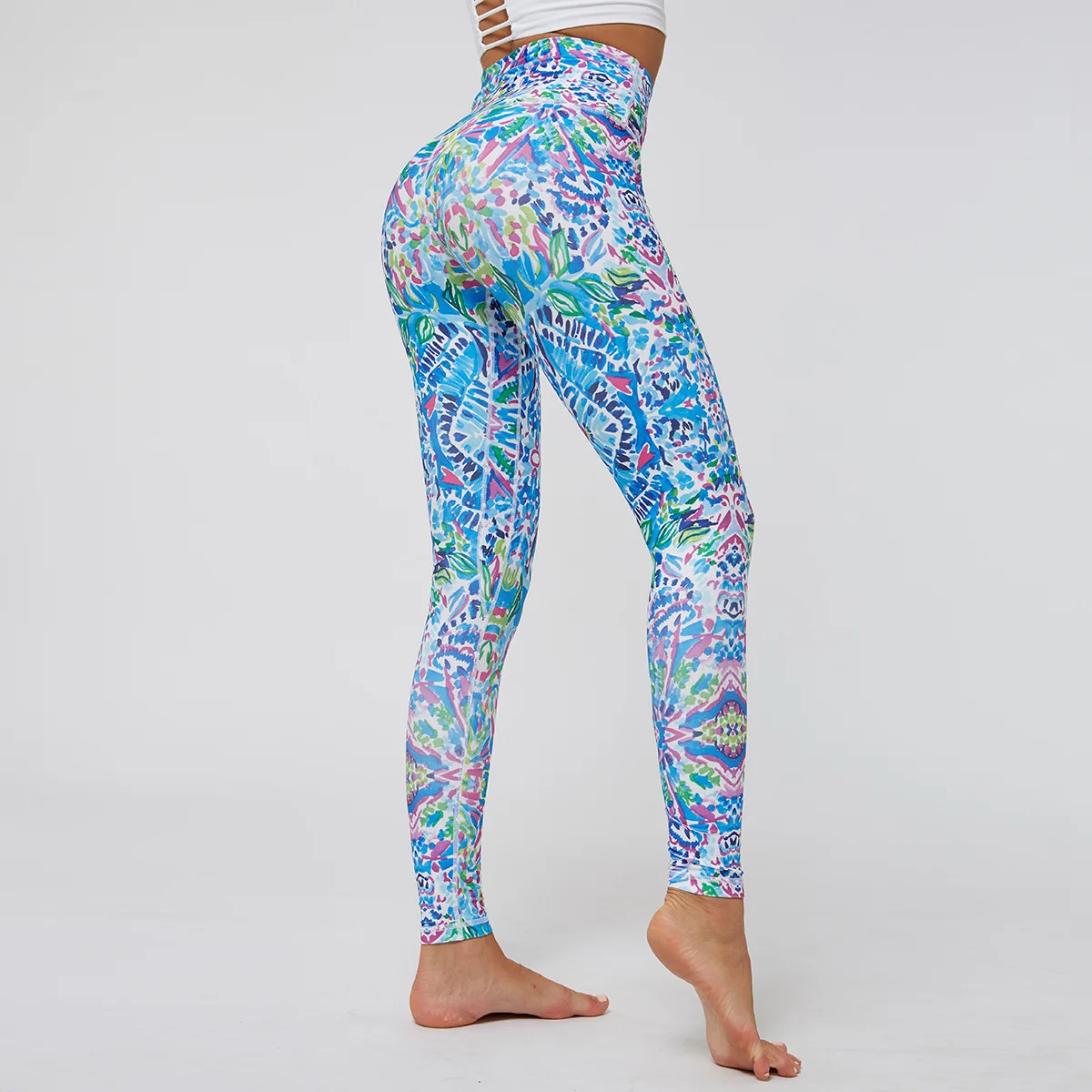 

Europe And America Hot Selling AliExpress Plant of Digital Printing Leggings High-waisted Elasticity Sports Yoga Pants Women's