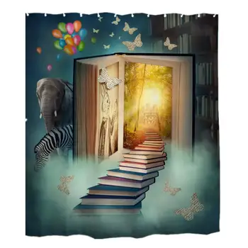 

Educational Shower Curtain Kids, Take Books As Ladder to Toward Future Design Waterproof Bathroom Curtain Bath Curtain Bathroom