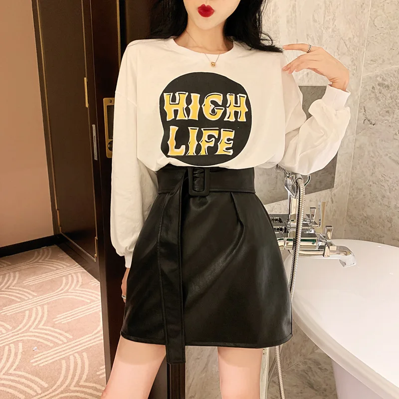 Heydress осенние однотонные женские оранжевые кожаные юбки Женская милая одежда, с поясом трапециевидные юбки с высокой талией женские зеленые мини юбки