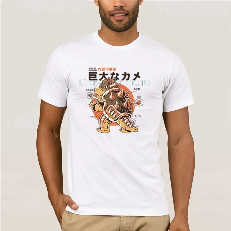 Summer Fit Slim Men T-Shirts 100% Cotton Men's Sportswear super mario bros Bowser BOSS Koopa Top T-shirt | Мужская одежда