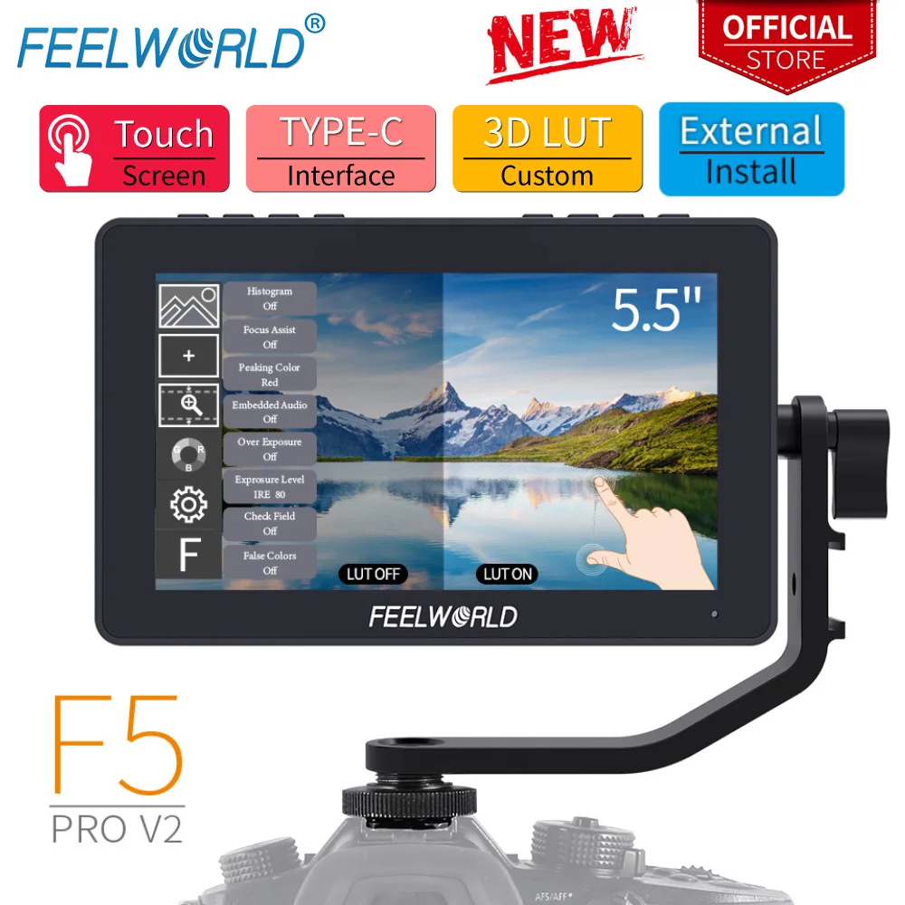 F6 Plus DSLR On Camera Field Monitor 5.5 Inch Touch Screen 3D Lut Small Full HD 1920x1080 IPS Peaking Focus Video Assist 4K HDMI 8.4V DC Input Output 