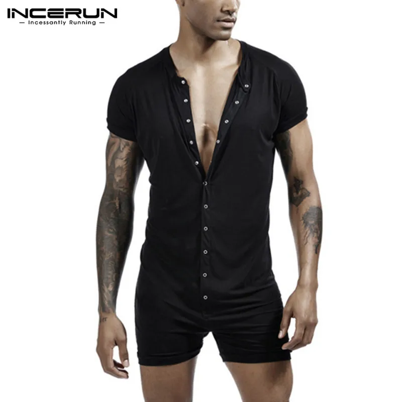 INCERUN Summer Men Pajamas Romper Short Sleeve Button Homewear Fashion