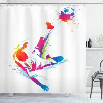 

Soccer Shower Curtain Soccer Man Kicks The Ball in The Air Watercolors Success Energy Feet Illustration Bathroom Decor Set