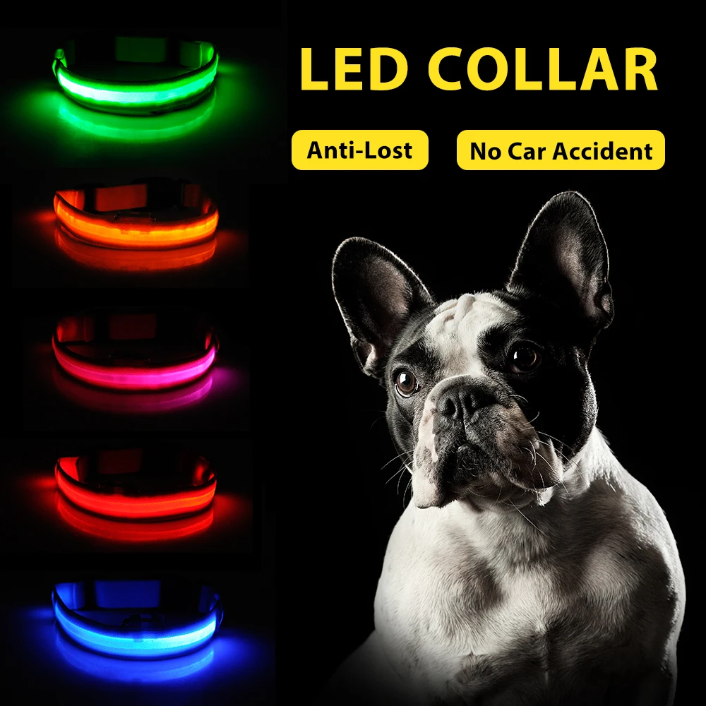 Светодиодный светящийся ошейник для собак зарядка через USB регулируемый защита