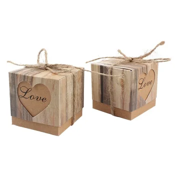 

50 Pcs Wedding Rustic Kraft Bark Candy Boxes with Burlap Chic Twine Favor Gift Box LBShipping