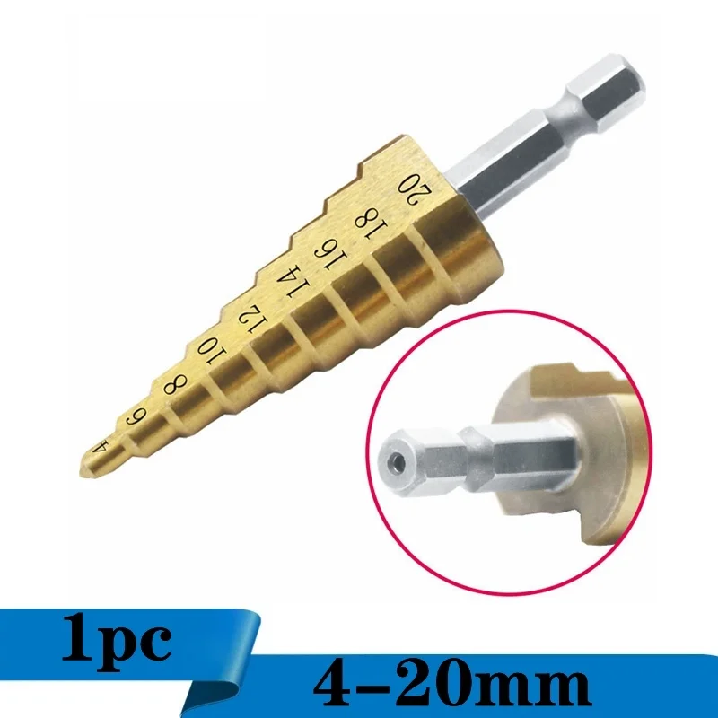 1Pc 4-20mm HSS Titanium Coated Step Drill Bit Drilling Power Tools Metal High Speed Steel Wood Hole Cutter Cone | Инструменты