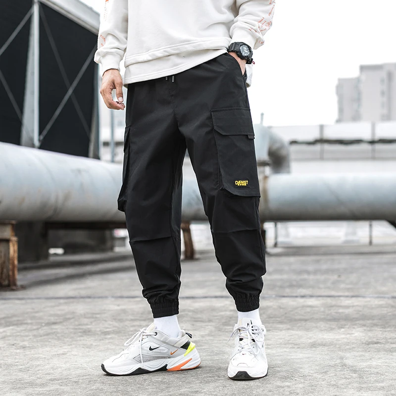 Осенние мужские брюки карго, высокое качество, полиэстер, хип-хоп стиль, повседневные штаны, много карманов, Модные свободные брюки карго, мужские 1006