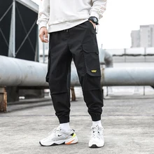 Осенние мужские брюки карго, высокое качество, полиэстер, хип-хоп стиль, повседневные штаны, много карманов, Модные свободные брюки карго, мужские 1006