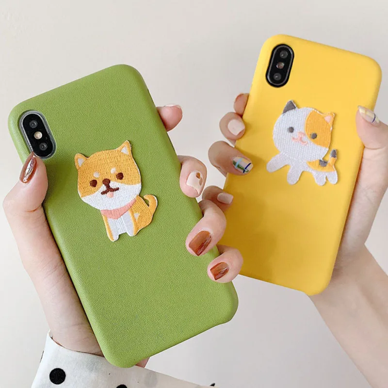 Милый вышитый животный узор чехол для телефона iPhone 6 6s 7 8 Plus X Xs XR Max Мягкая обложка