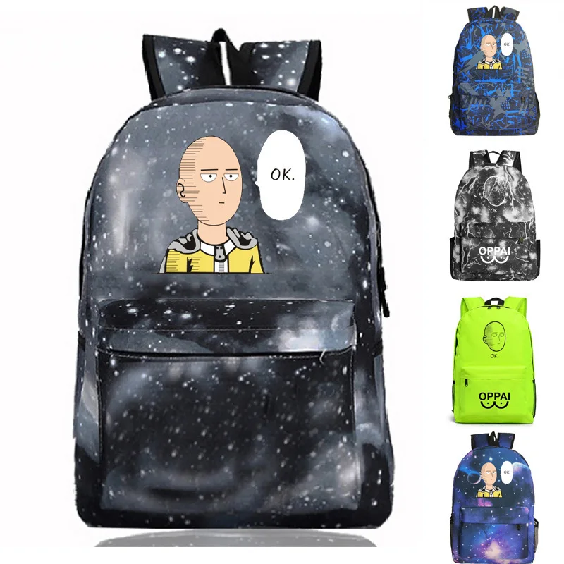 

One Punch Man Hero Saitama Oppai Anime Waterproof Nylon Backpack for Women Multi Pocket Travel Backpacks School Bag for Teenage