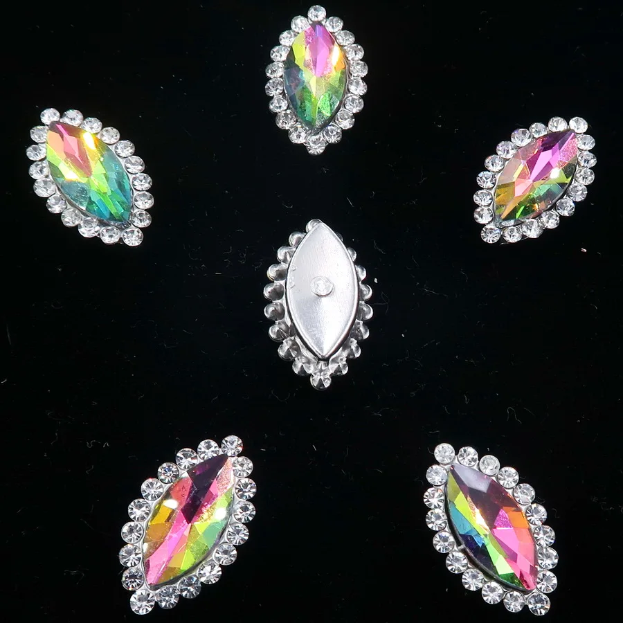 7*15mm Marquise Regenbogen Glas Kristall mit Strass Silber Klaue Einstellungen Navette Form auf DIY Perlen Handarbeiten nähen – Detail 1