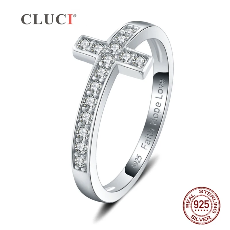 

CLUCl Simple Design Silver 925 Cross Ring Jewelry for Women Sterling Silver Fashion Zircon Ring