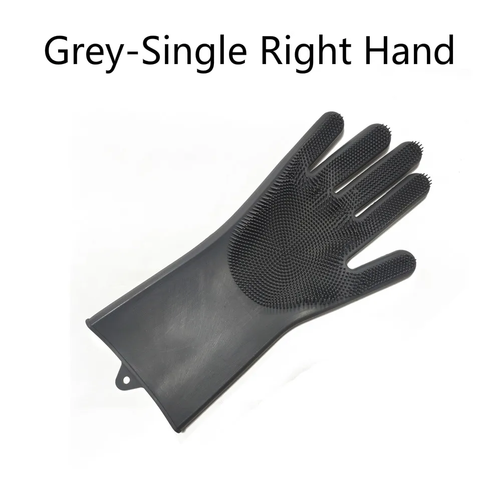 Grey-Right Hand Силиконовые перчатки для мытья посуды, перчатки для чистки пищи, кухонные инструменты для мытья автомобиля, аксессуары, щетки для мытья ванны, перчатки для собаки, для мытья посуды - Цвет: Grey-Right Hand