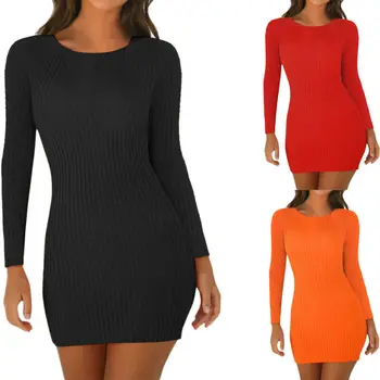 

Women Long Sleeve Sweater Dress Ladies Sexy Bodycon Party Club Mini Short Stretch Knitted Dress Autumn Winter Slim Vestidos