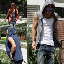 Стиль мужской топ без рукавов, майка, модный мужской Приталенный кардиган с капюшоном, майка, жилет