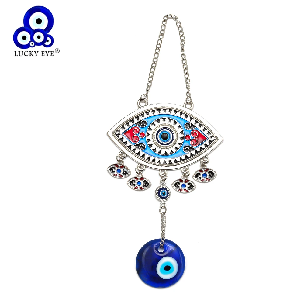 

Lucky Eye Blue Evil Eye Pendant Keychain Silver Color Ring Key Chain Dropping Oil Car Keyring Wall Hanging for Women Men EY6602