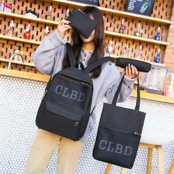 

Four-piece lady's shoulder bag, large capacity, small fresh canvas backpack, high school students'schoolbag, 2019