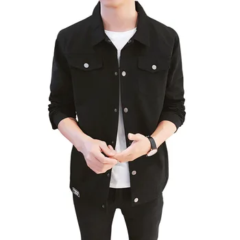 

2019 Spring Autumn Denim Jacket Men Slim Casual Youth Men's Wear Jacket Solid Color Trend Black White Army Green Denim Coat