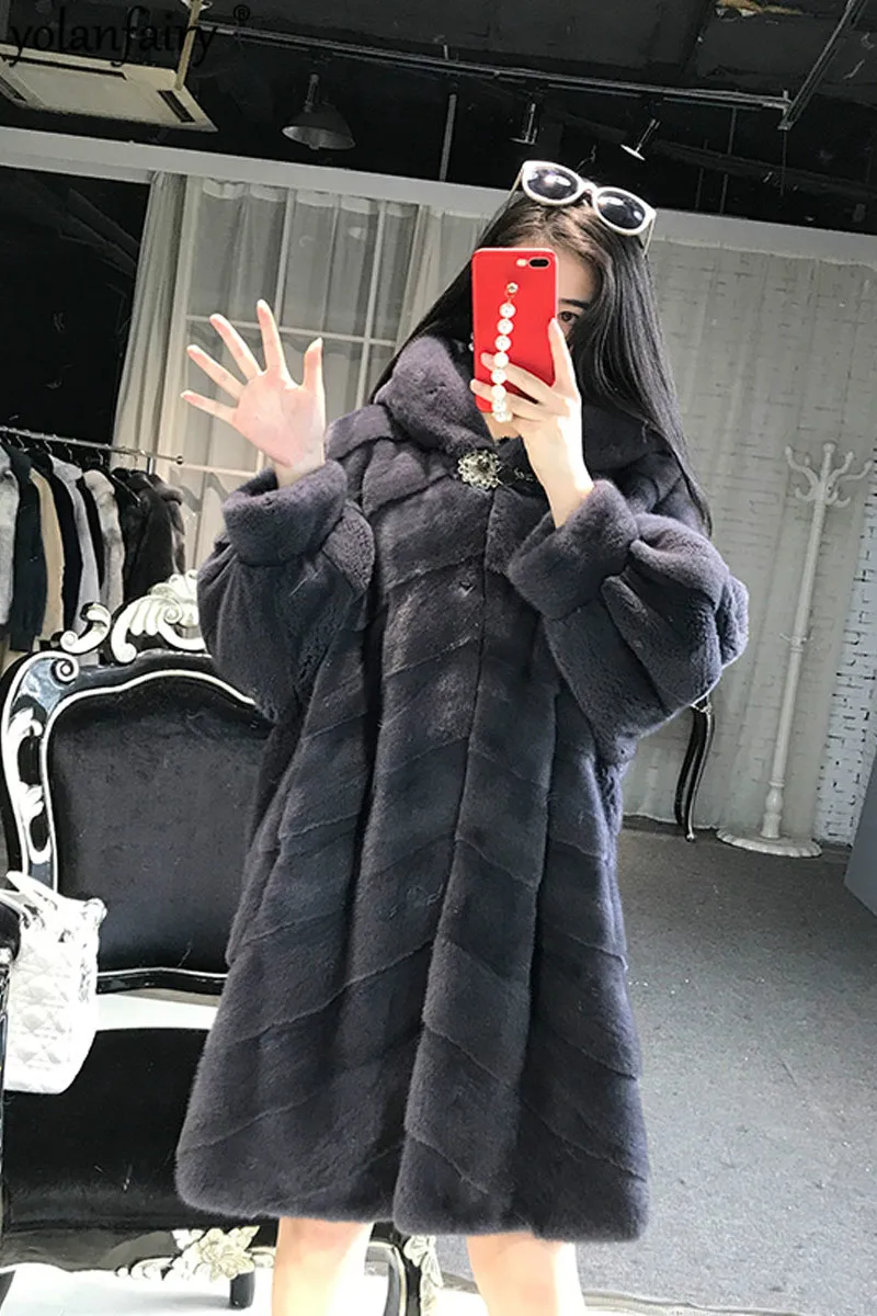 Женская Шуба из натурального меха yolanфеи зимняя шуба норки Толстая куртка