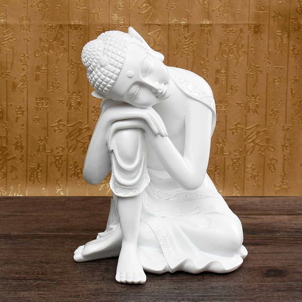 Branco Enfeites de Resina Buda Sentado Estátua
