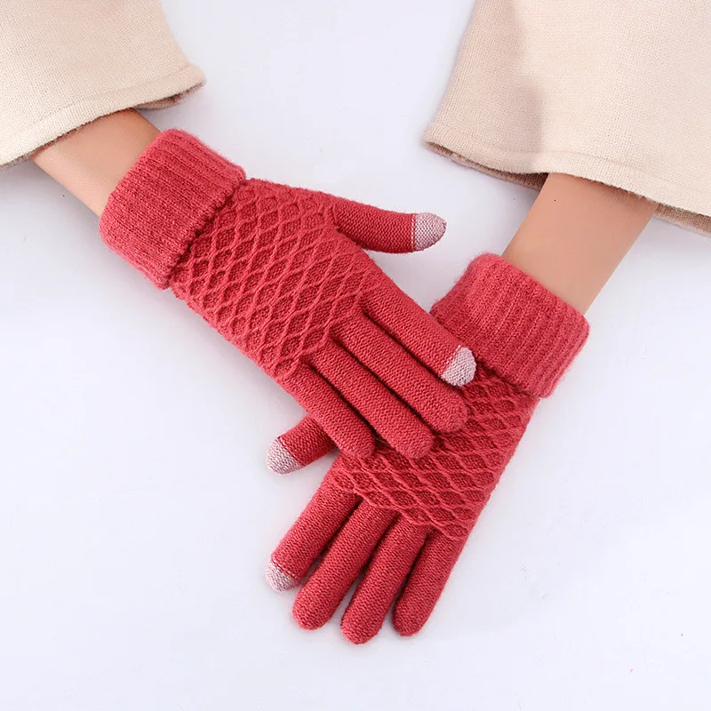 Перчатки зимние Guantes Invierno Mujer плюс толстые теплые Neri бархатные пять пальцев Сенсорный экран Eldiven Modis Gants Femme варежки - Цвет: Skin red