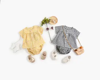 

2020 Summer Clothes Baby Girls Plaid Short Sleeve t-shirts + Short 2pcs outfits Children suit sets