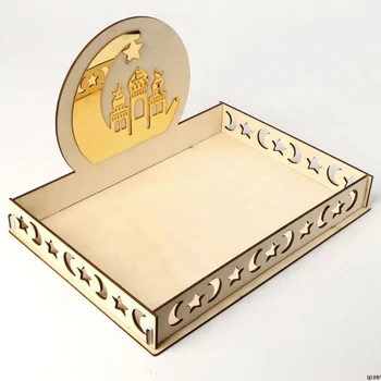 

Rustic Wooden Eid Mubarak Ramadan Moon Srar Party Serving Tableware Dessert Pastry Tray Display Holder Decor Ornament