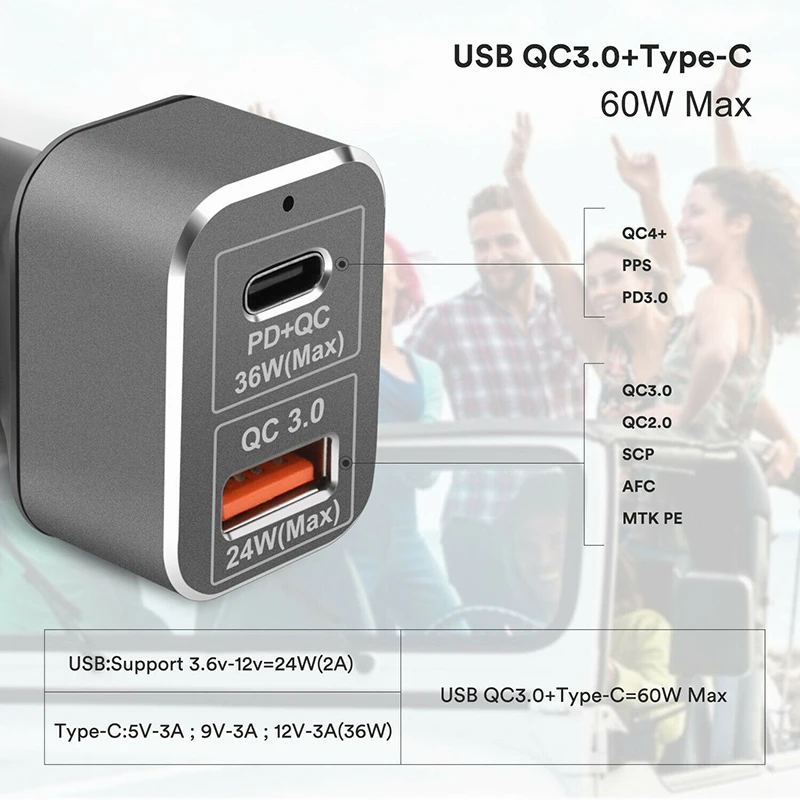 60 Вт QC PD 3,0 Автомобильное зарядное устройство адаптер двойной порт usb type C Быстрая зарядка для универсальных телефонов OUJ99
