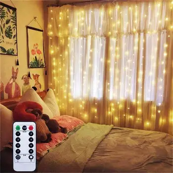 

Gypsophila 3M 300 Lights Led String USB Remote Copper Wire Curtain Light Indoor String Lights Outdoor Christmas Decorations