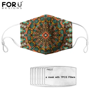 

FORUDESIGNS Hot Sale Mask Afro Mandala Pattern Printed Elastic Washable With Anti Haze PM 2.5 Filters Mascara Tapabocas