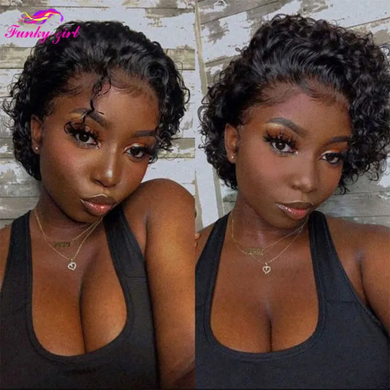 Short Curly Bob Lace Closure Wigs Pixie Cut Human Hair Wigs For Black Women Brazilian Remy Hair Short Curly Wig 150% Glueless