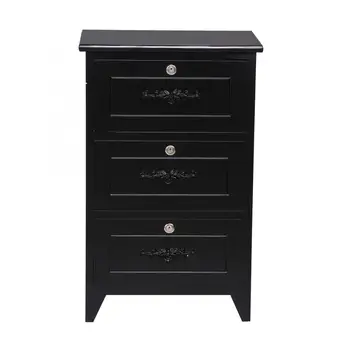 

No Assembly Required Wooden Nightstand Bedside Table Organizer Cabinet with 3 Drawers Black