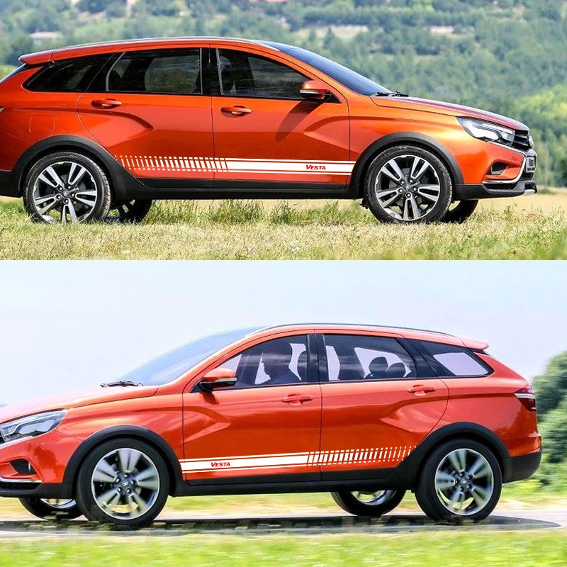 2 шт./лот, наклейка для автомобиля, боковая юбка, наклейка для Lada Vesta, автомобильные наклейки s, автомобильные аксессуары